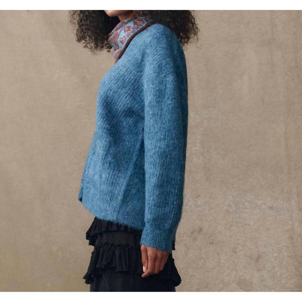 NEW THE GREAT. the brushed melange cardigan in winteride blue - Picture 3 of 4